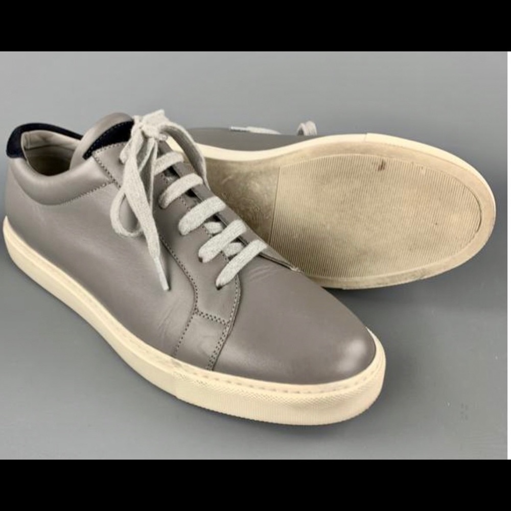 Brunello Cucinelli Grey & Navy Leather Sneakers